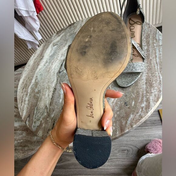 Sam Edelman Yaro glitter silver Ankle Strap Sandal Heels 7 Metallic - Picture 4 of 11